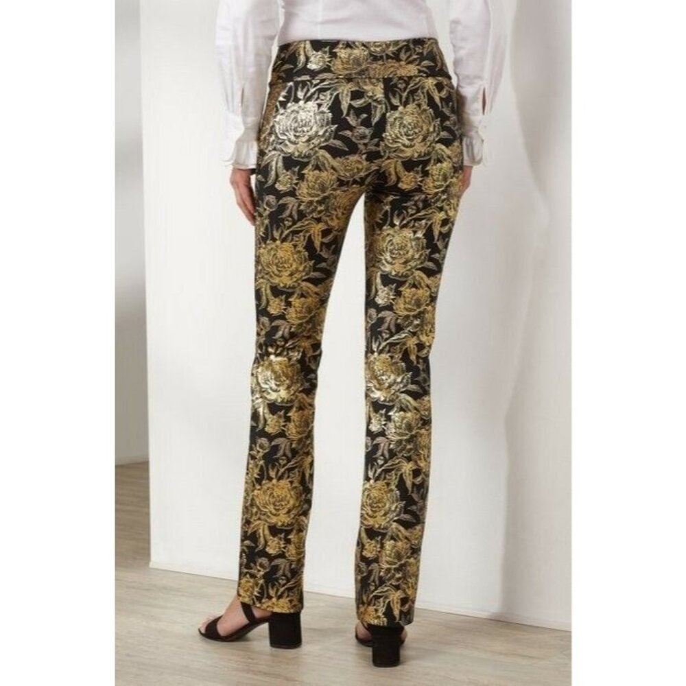 Soft Surroundings Mini Boot Cut Moonstruck Gold Metallic Floral Pull On Stretch - Picture 13 of 13